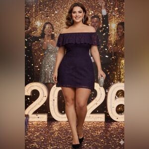 Charlotte Russe Off-Shoulder Lace Mini Dress in Purple